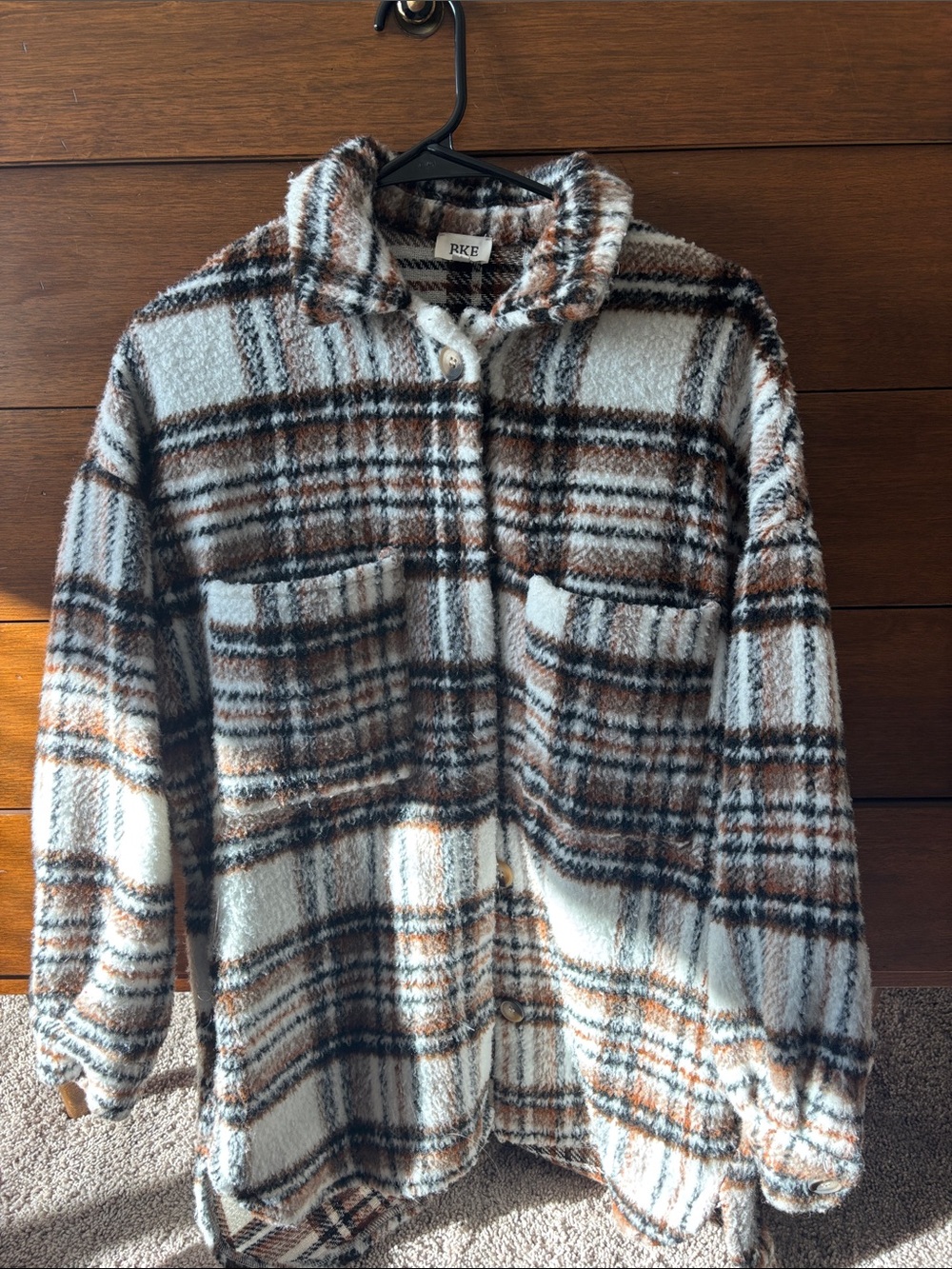 BKE Cream, Brown & Black Plaid Shacket